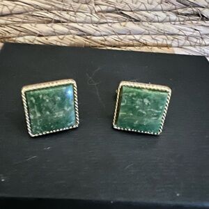 Vintage square Jade Cufflinks, 1950's Swank with box